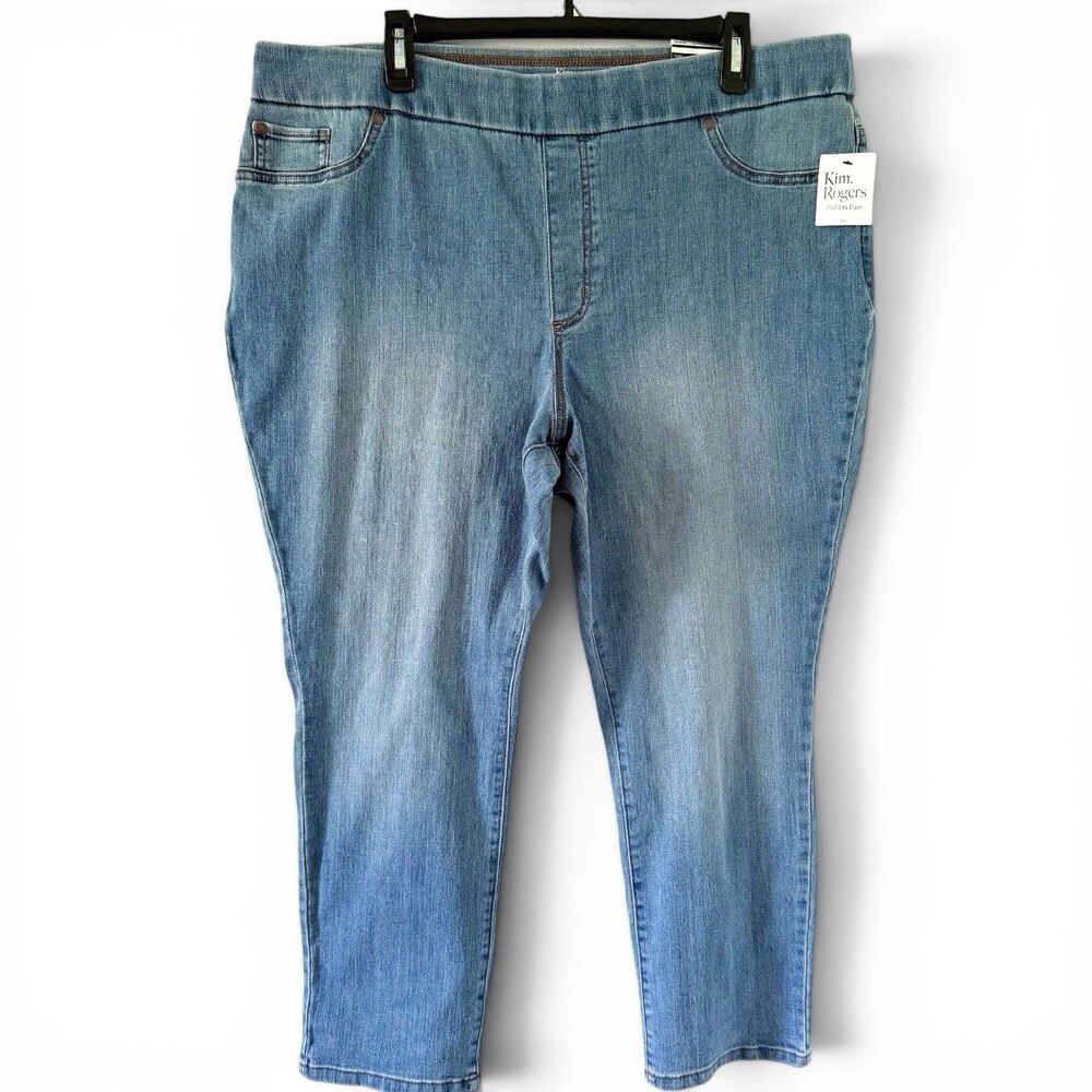 Kim Rogers Straight Leg Jeans Blue Denim Plus Size 16W Short Elastic Waist 16WP